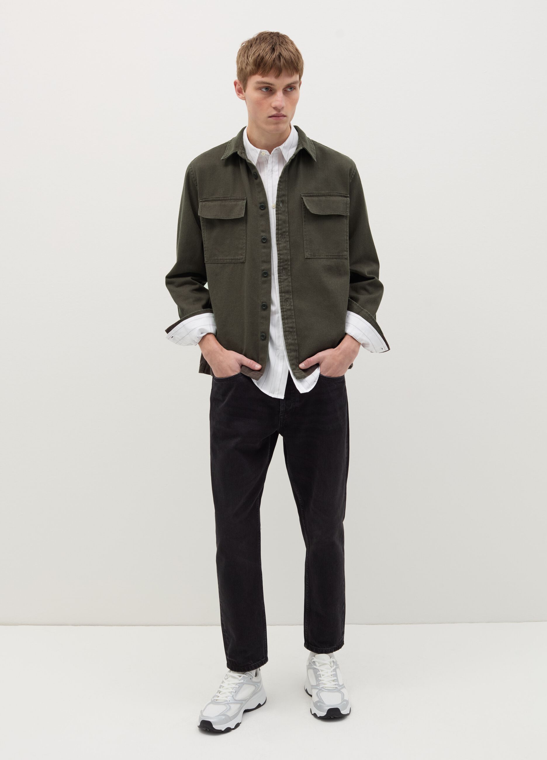 Twill shacket with pockets