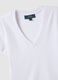 White regular fit deep V stretch cotton T-shirt_1