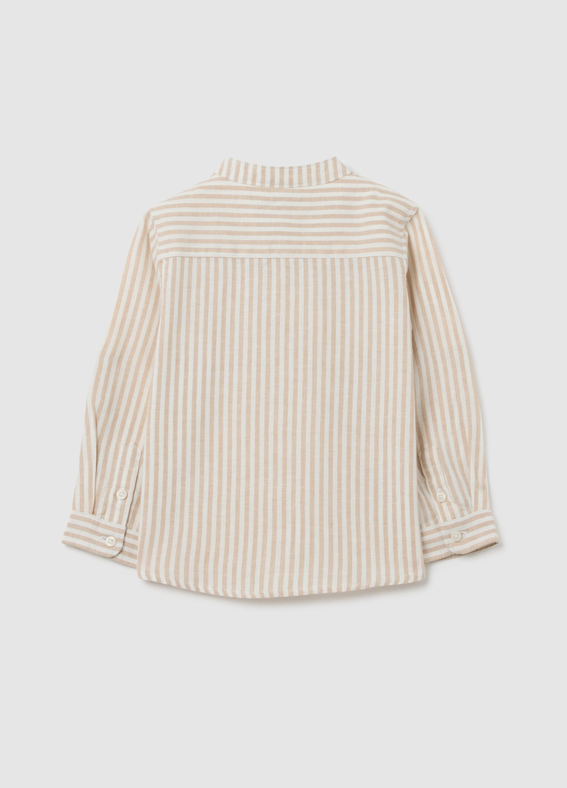 Multicolour regular fit cotton and linen blend child's shirt with mandarin collar