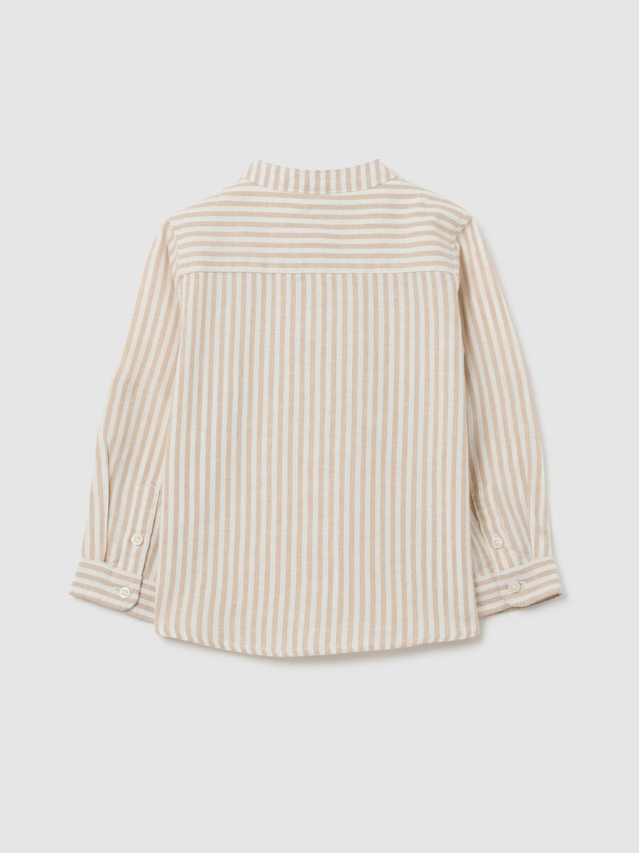 Multicolour regular fit cotton and linen blend child's shirt with mandarin collar_1