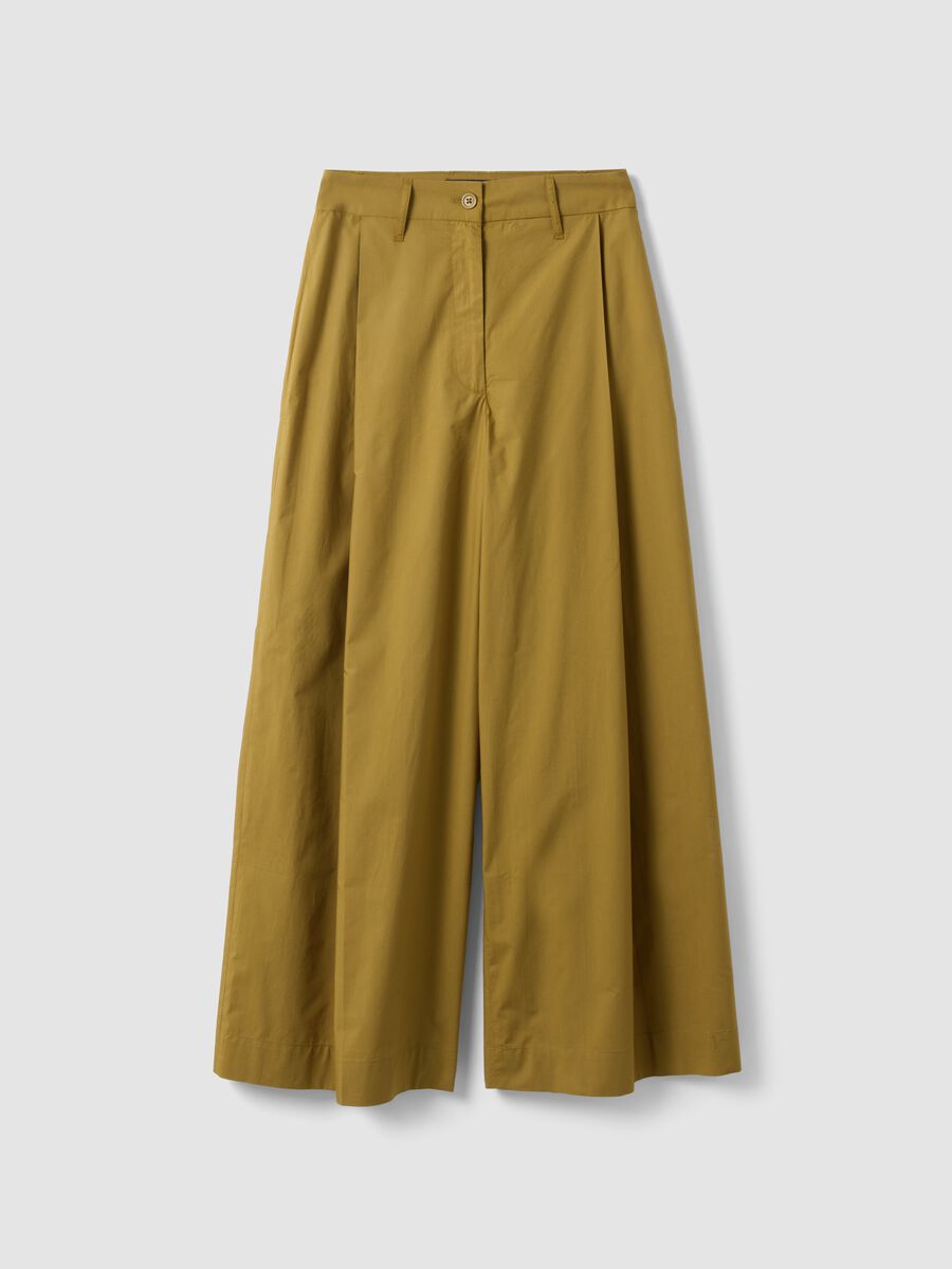 Green wide-leg trousers in pure cotton_4