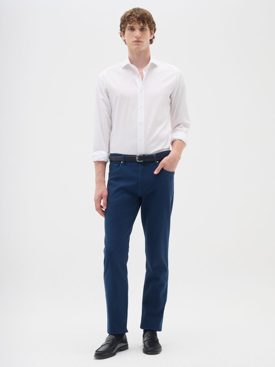 Slim fit blue stretch cotton trousers_0