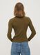 Cardigan fitted verde a coste in misto viscosa con colletto polo_3