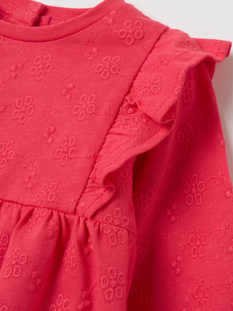 Floral T-shirt in broderie anglaise with flounce_2