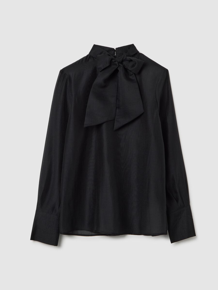 Black organza shirt with bow and regular fit_4
