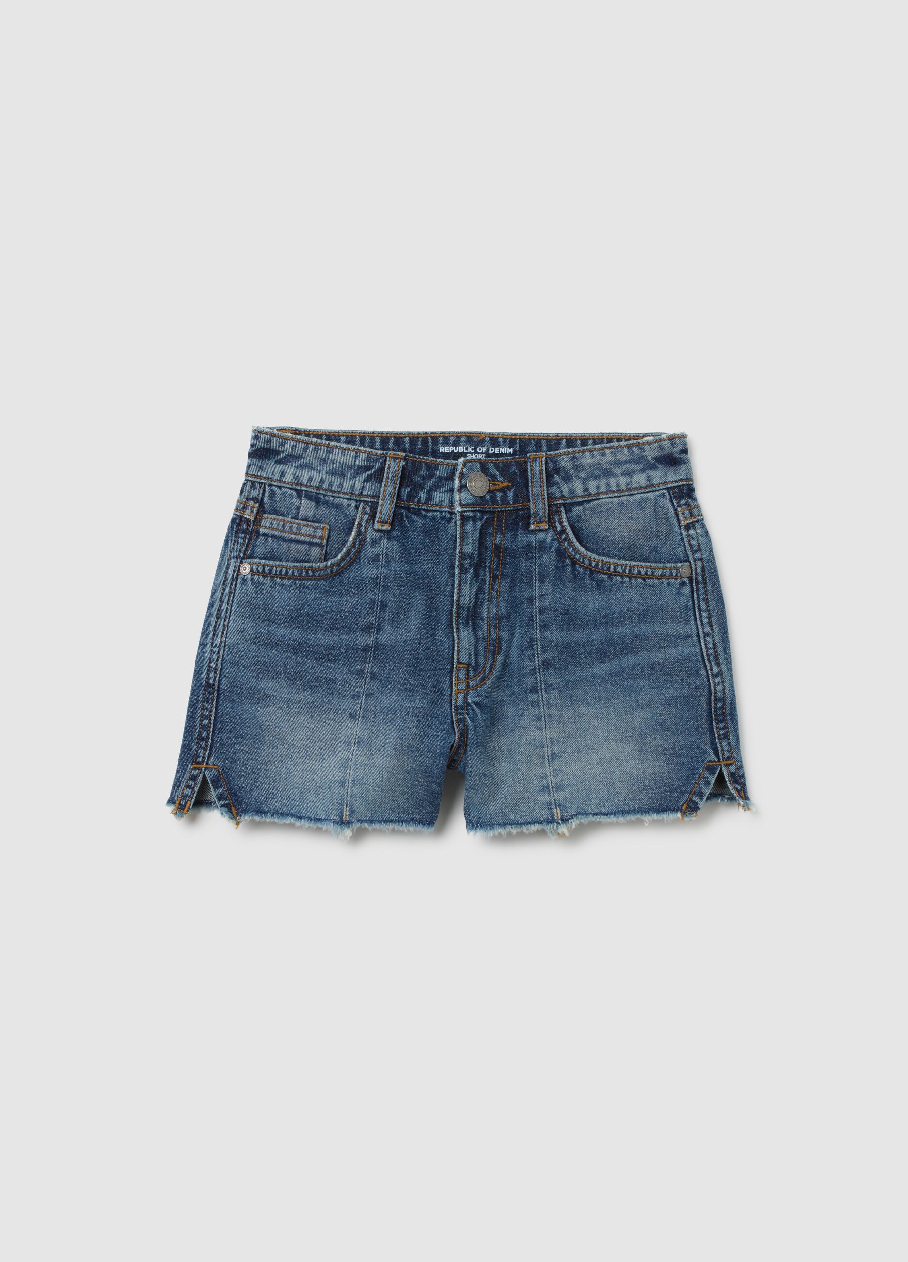 Short da ragazza in denim regular fit con orli sfilacciati