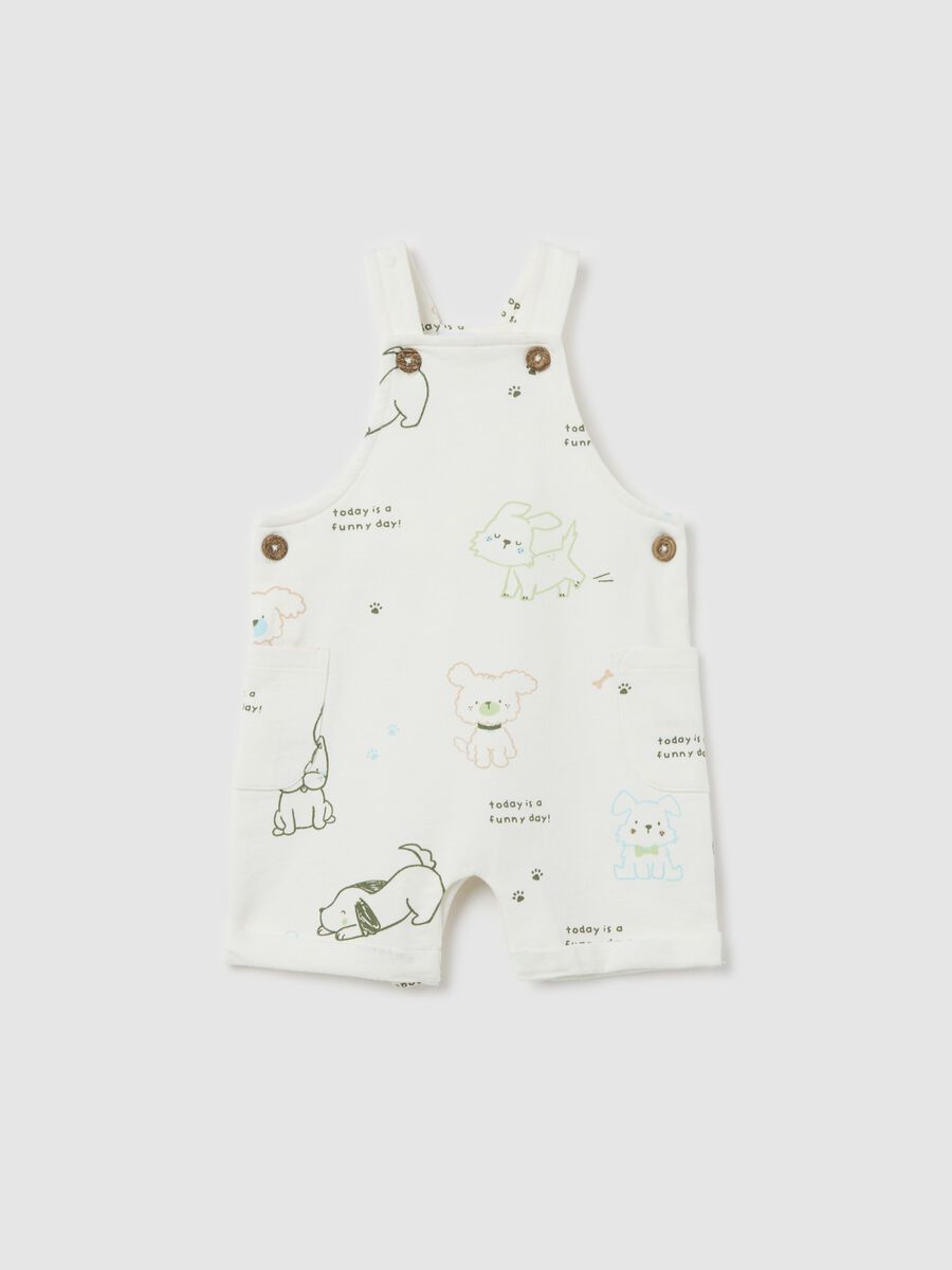White dungarees in cotton with puppies print_0