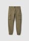 Slim fit stretch cotton green cargo trousers_4