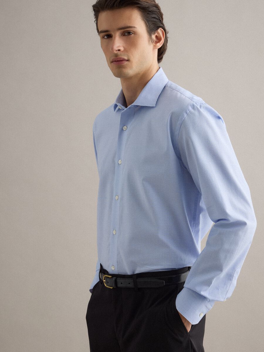 Blue and white check pure cotton shirt regular fit easy iron_0