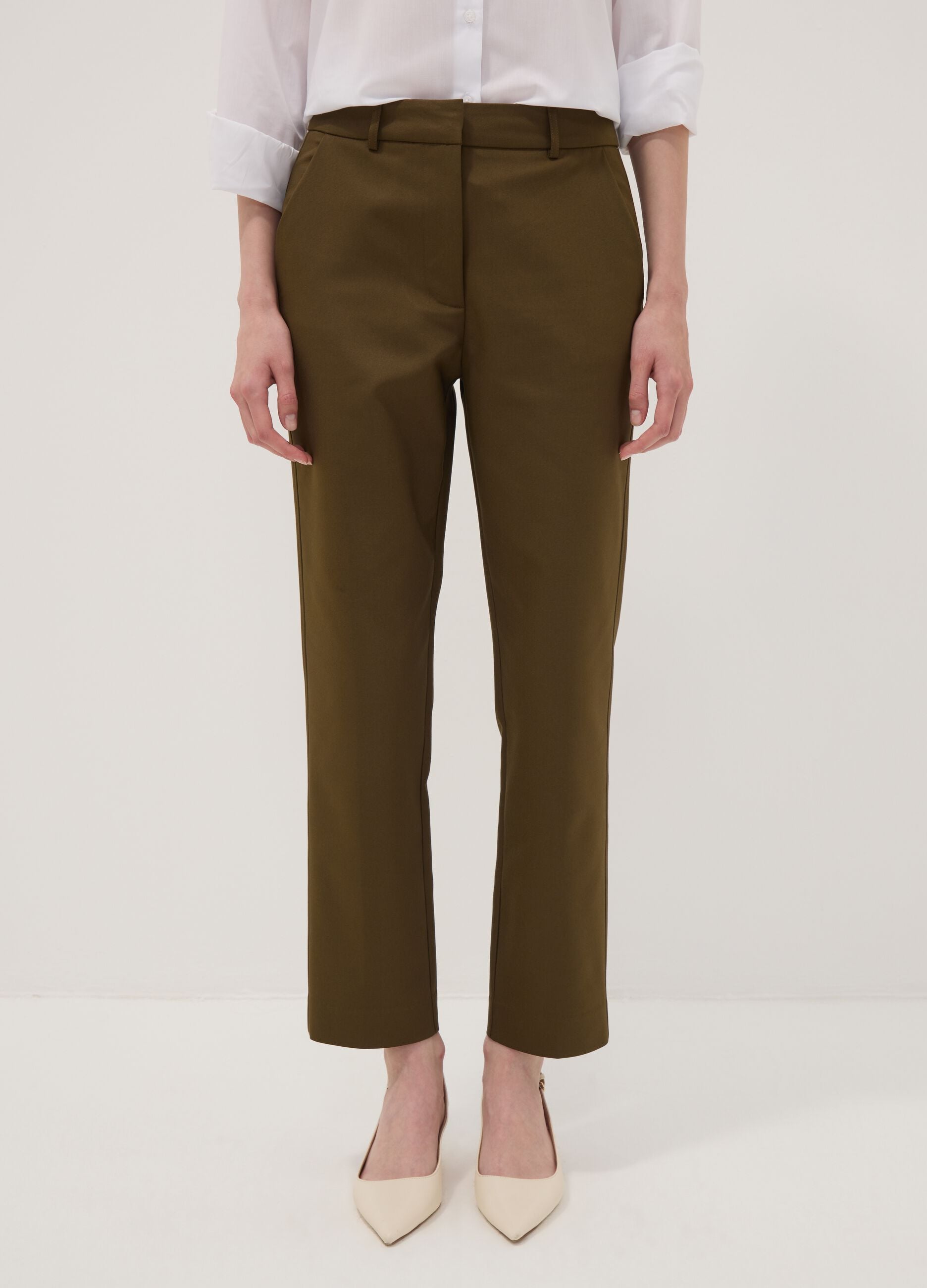 Pantaloni verdi in cotone elasticizzato slim