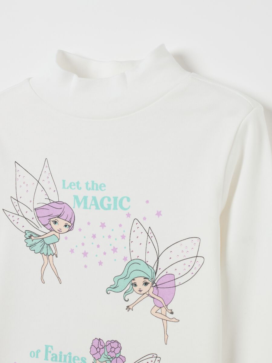 T-shirt with mock neck with print and diamantés_2