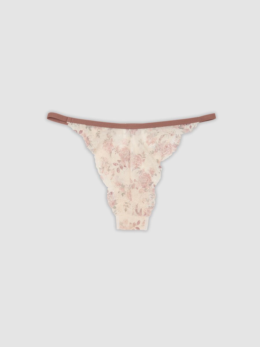 Beige organic cotton briefs with floral print and lace_2