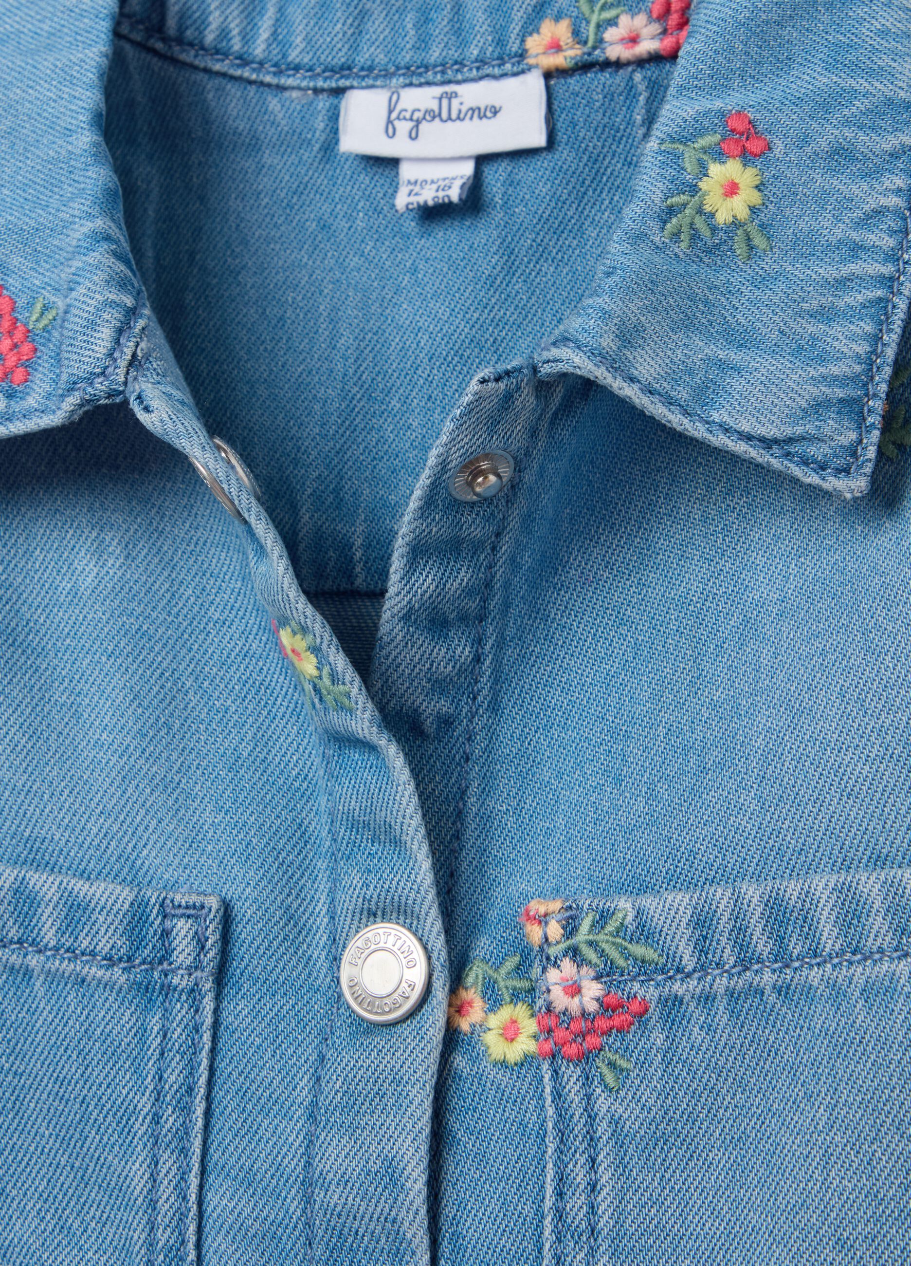 Lyocell and cotton shacket with flowers embroidery
