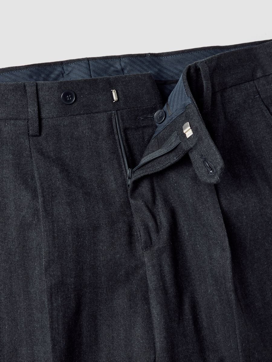 Pantaloni blu in viscosa e lana elasticizzata_1