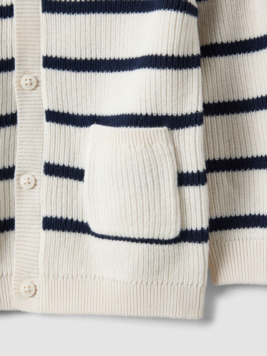 Cardigan beige a righe in puro cotone_3
