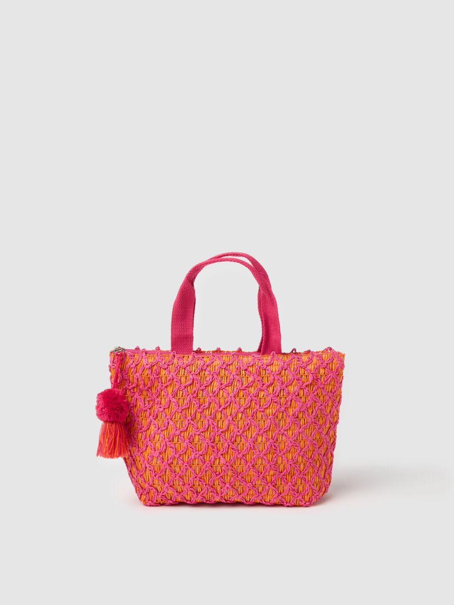 Maxi bag in raffia fucsia e arancione_0