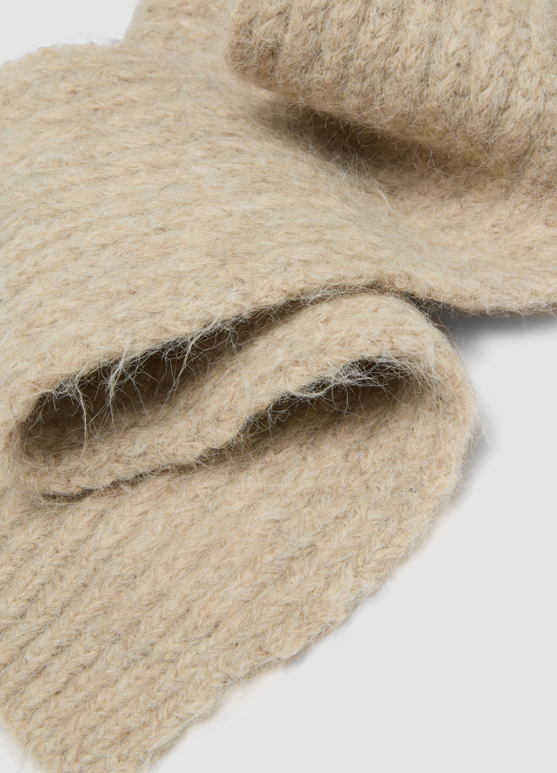 Sand-coloured stretch wool scarf