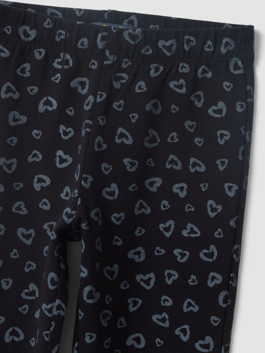 Black skinny organic cotton leggings with heart print for girls_2