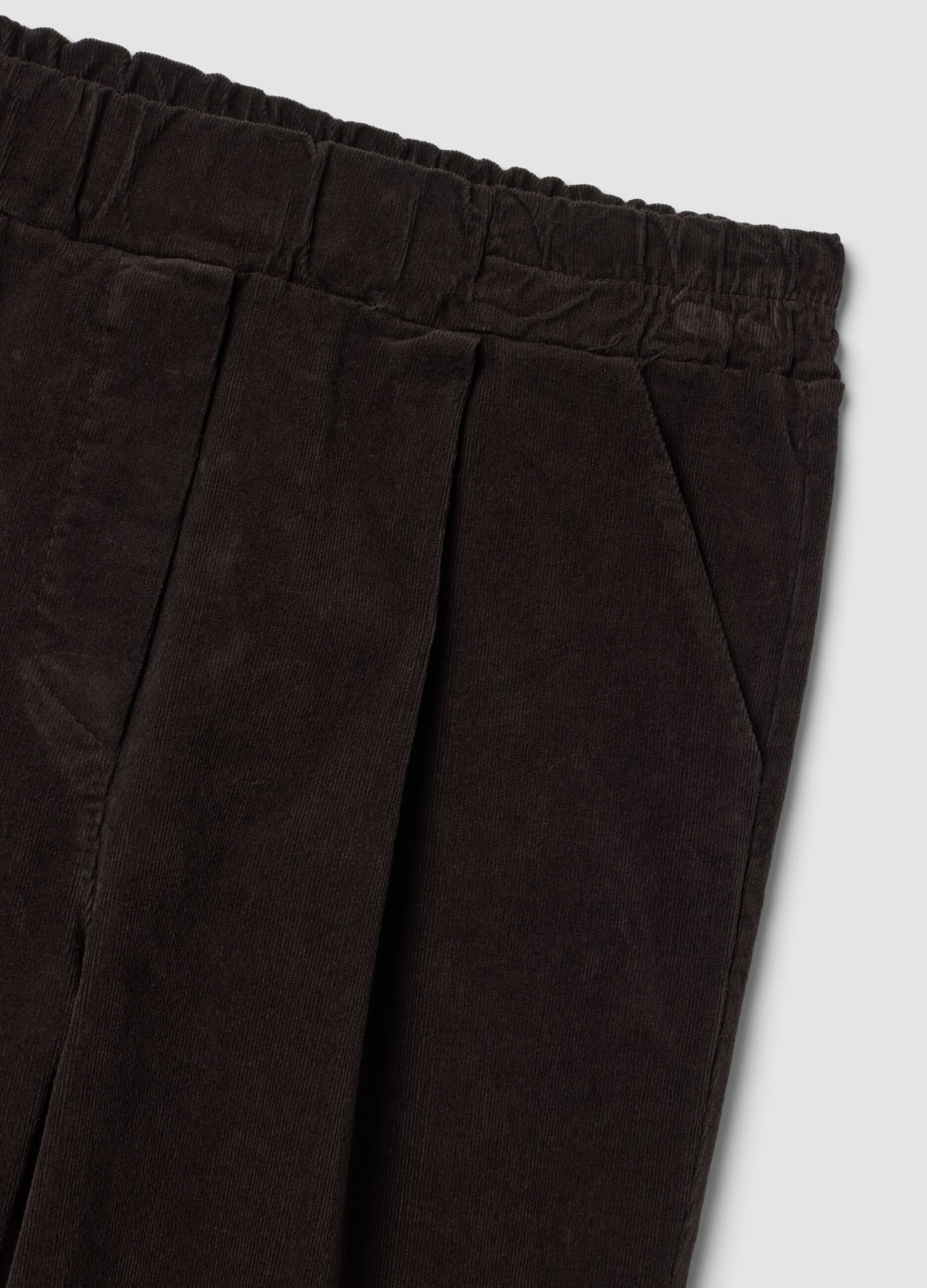 Brown ribbed regular-fit stretch cotton trousers