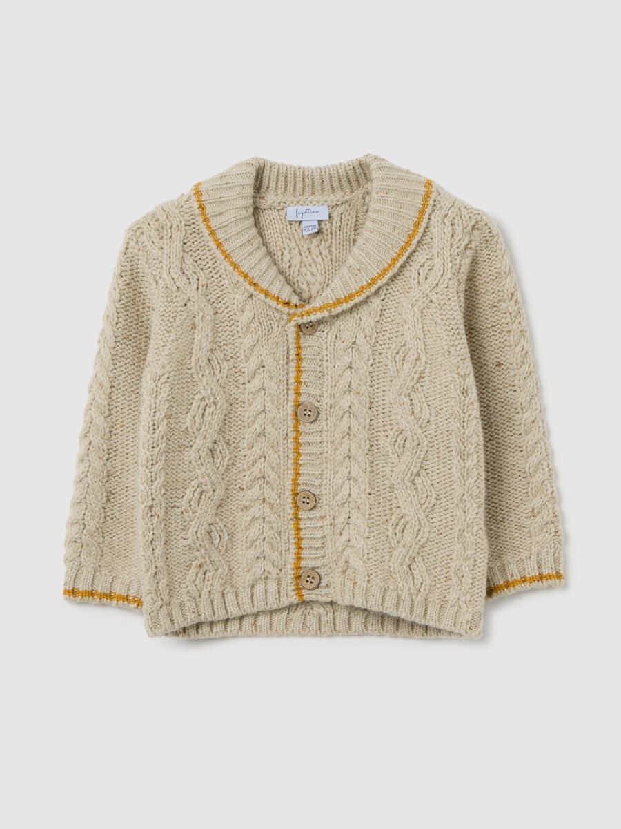 Beige regular fit baby cardigan with buttons_0