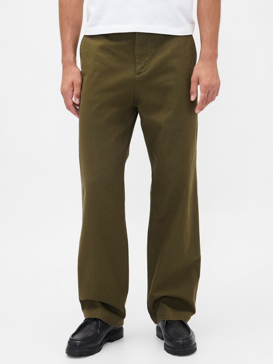 Green regular cotton trousers_1