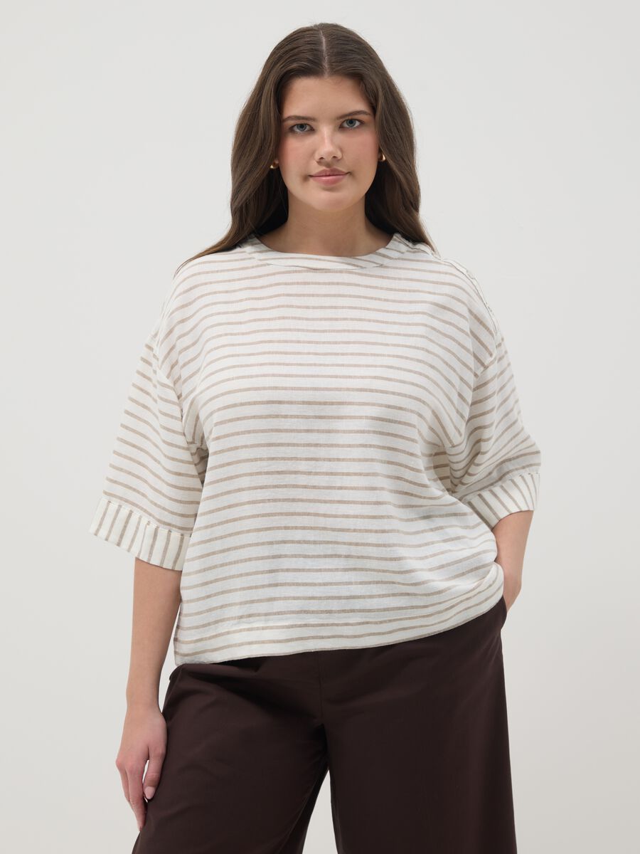 T-shirt in misto lino a righe multicolor regular fit_0