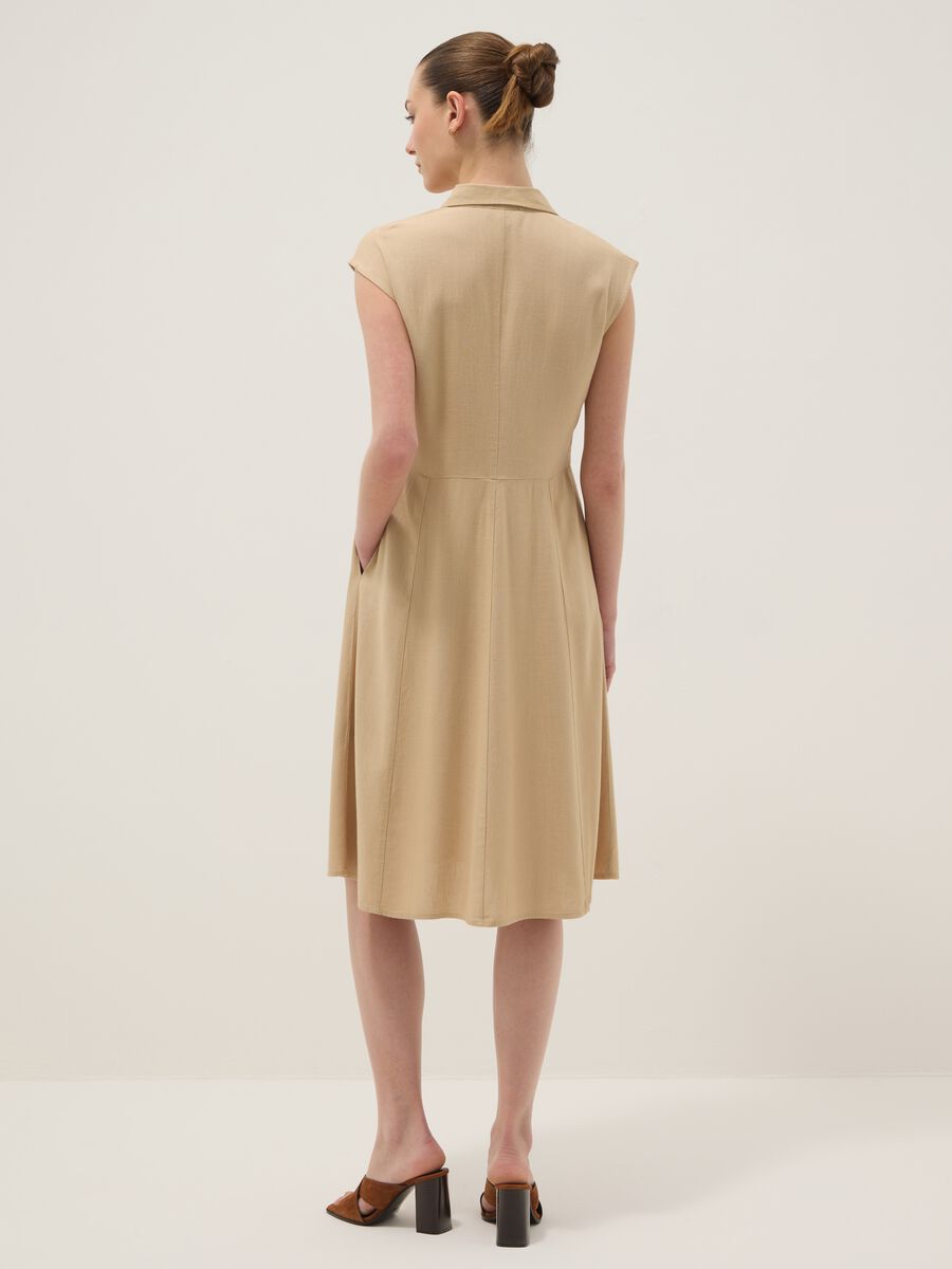 Beige viscose and linen-blend shirt dress, regular fit_4