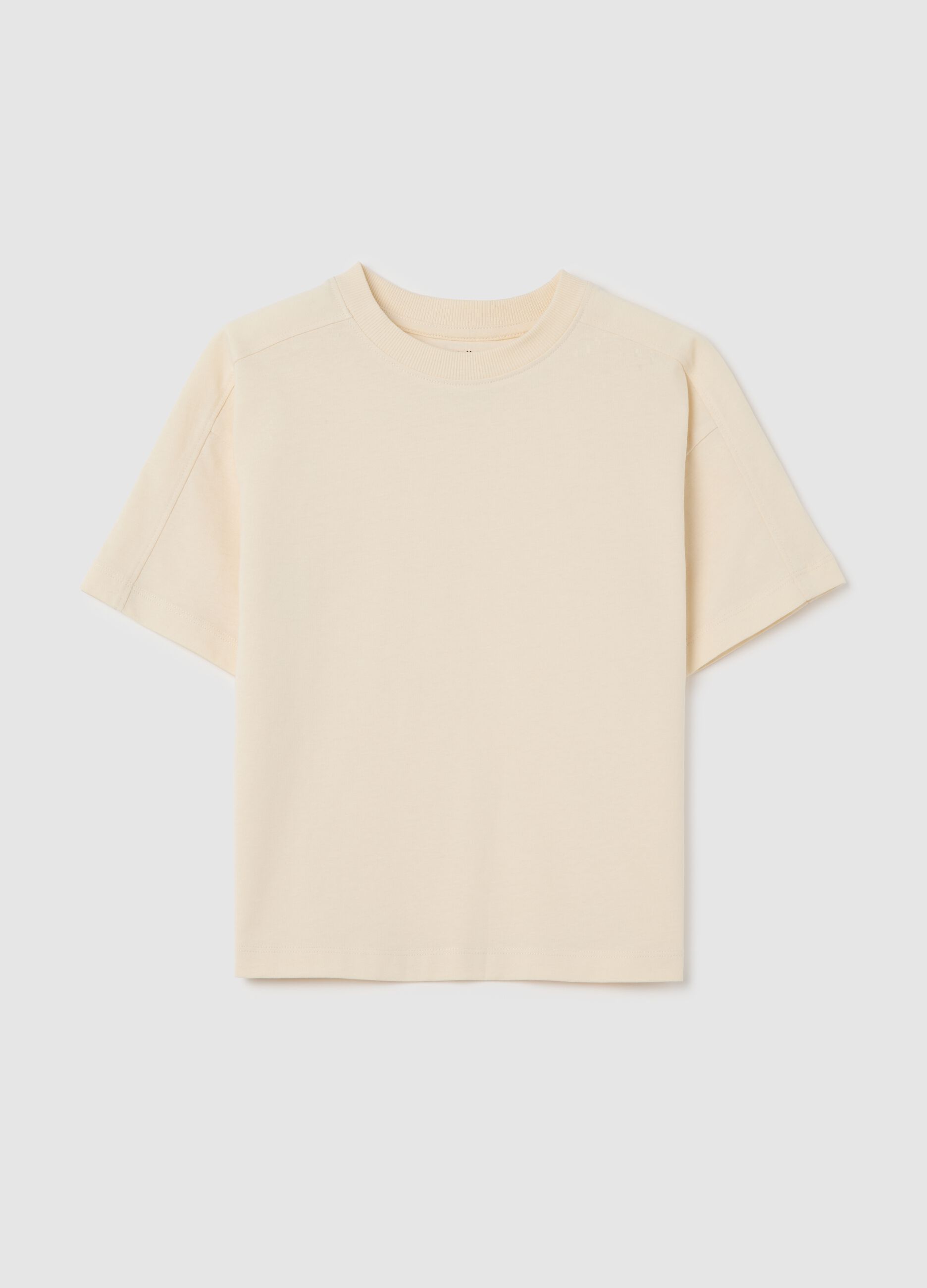 T-shirt da bambino in puro cotone beige regular fit