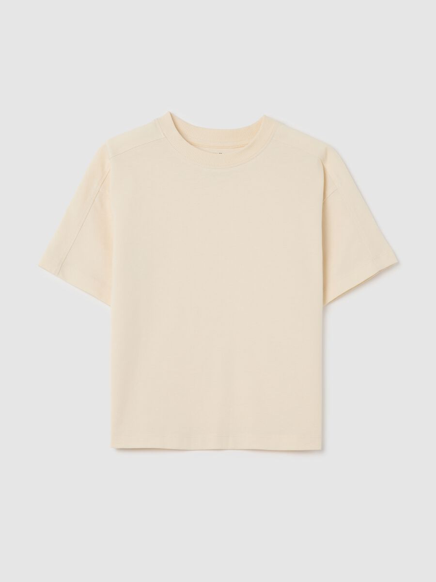 Beige crew neck pure cotton t-shirt for boys_0