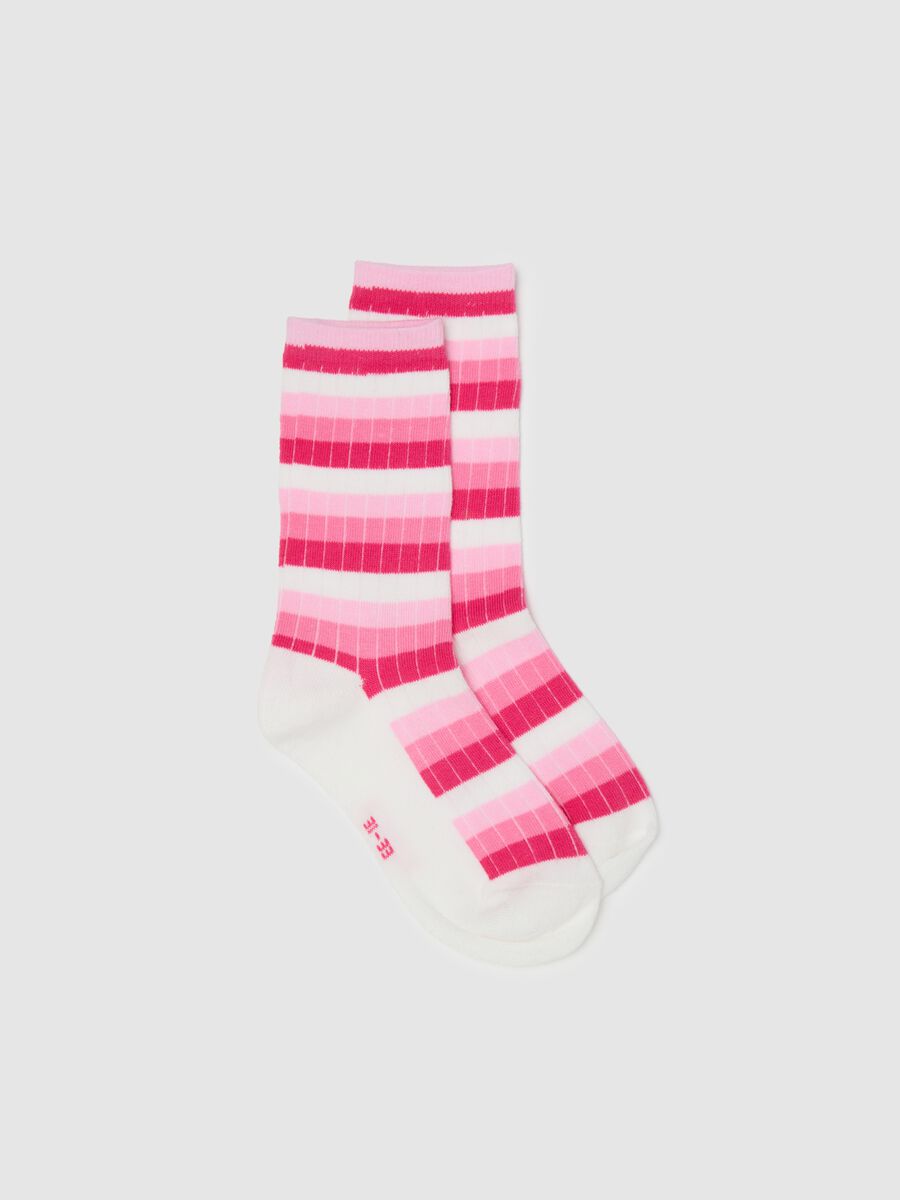 Pink and white striped ankle socks PIOMBO Kids_0
