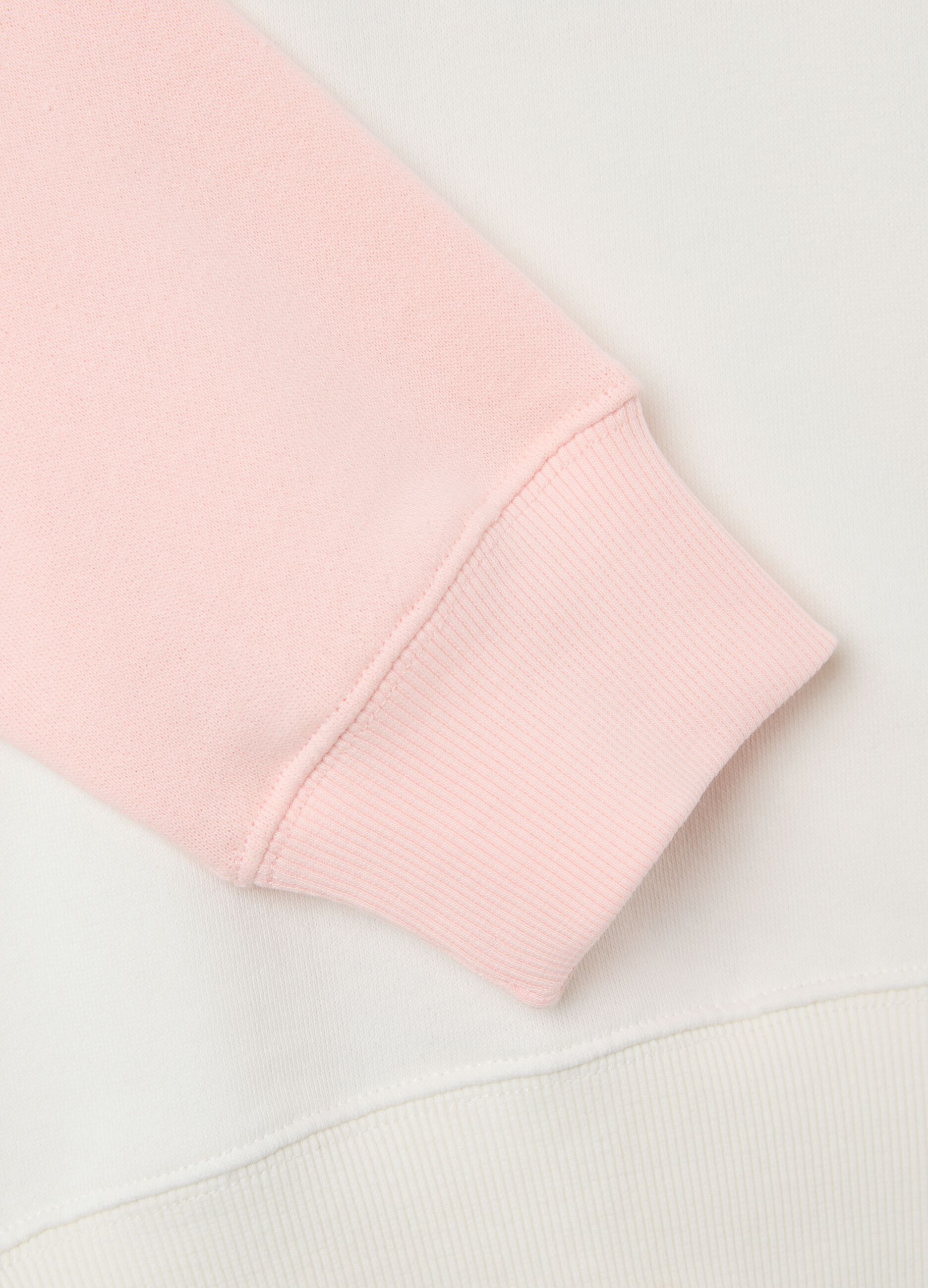 White and pink sweatshirt in French terry with Hello Kitty embroidery