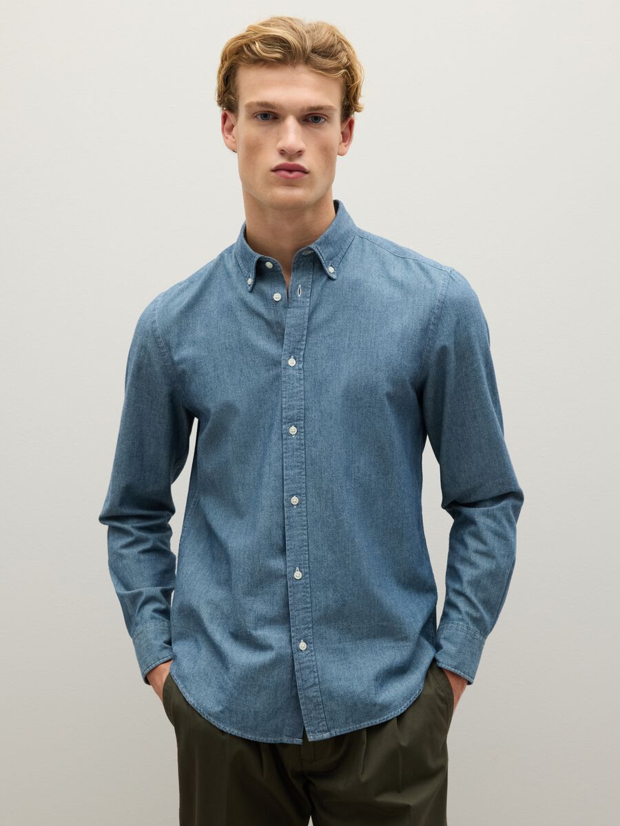 Regular-fit shirt in chambray cotton_1