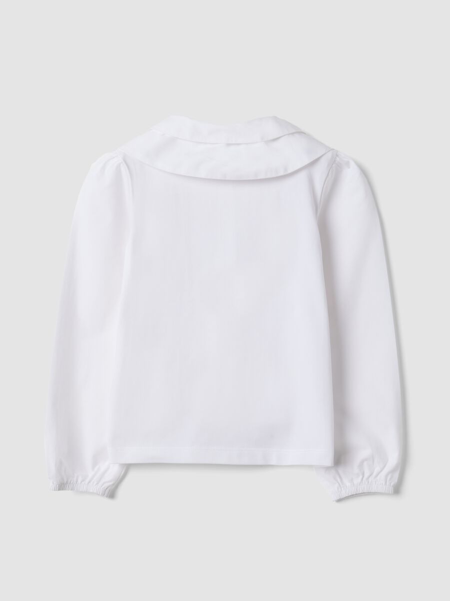 Blusa bianca in cotone elasticizzato con colletto regular fit_1