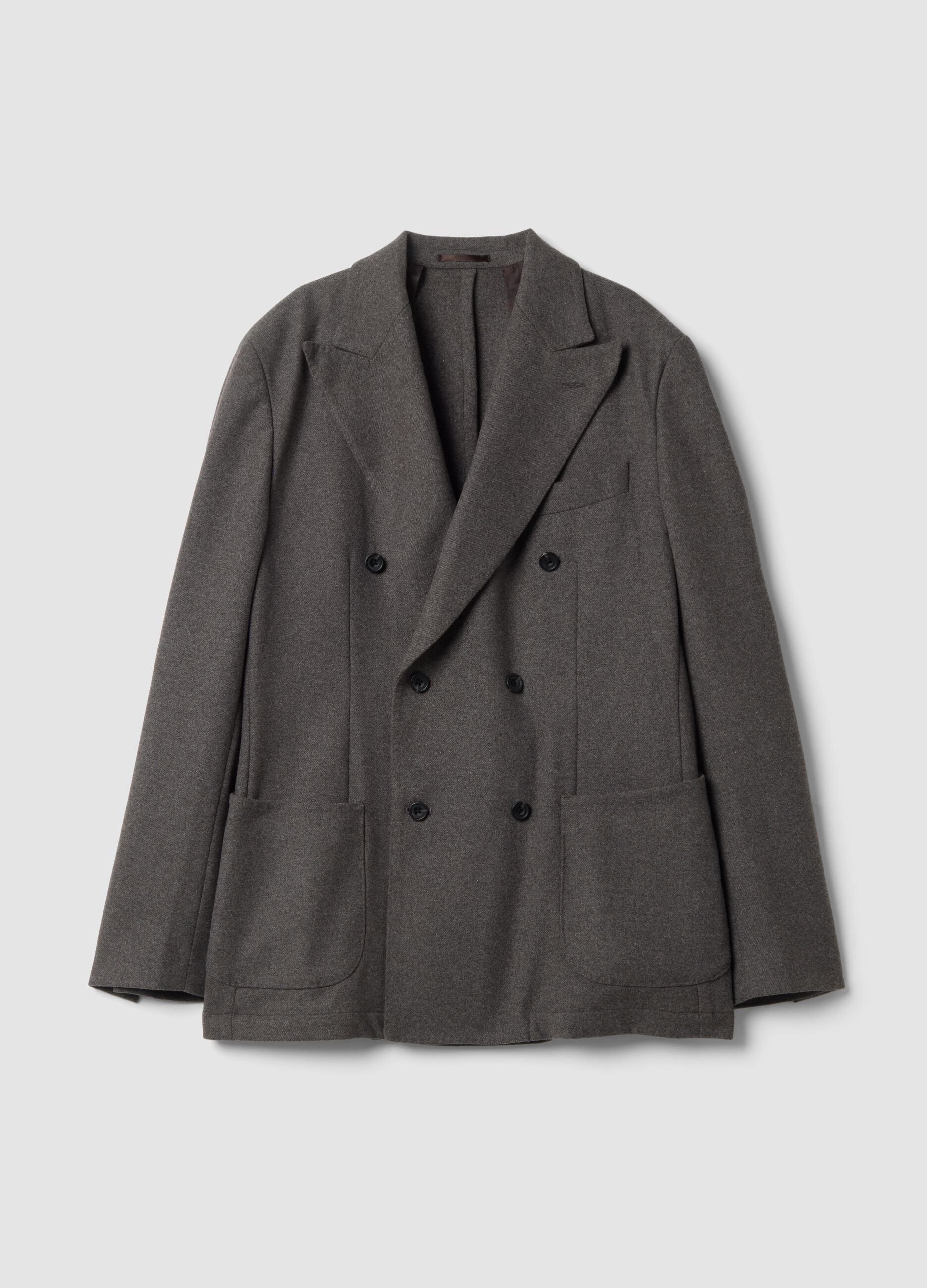 Blazer grigio taupe in flanella di misto lana e viscosa regular fit