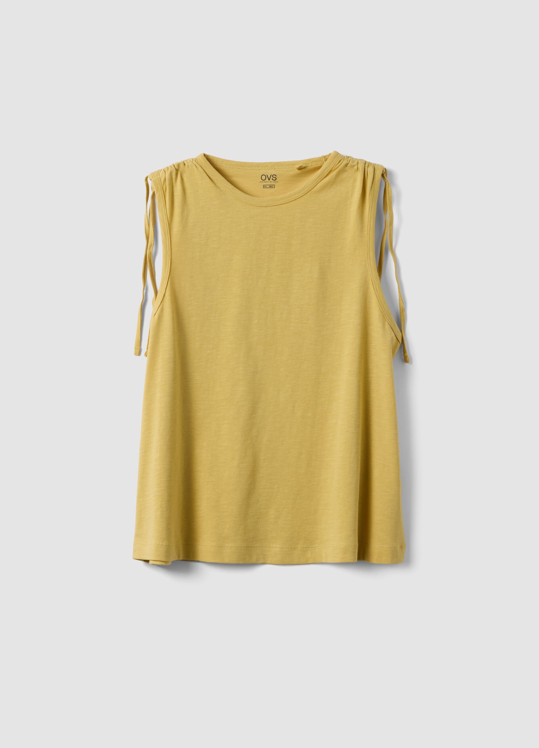 Yellow pure cotton tank top with shoulder ties