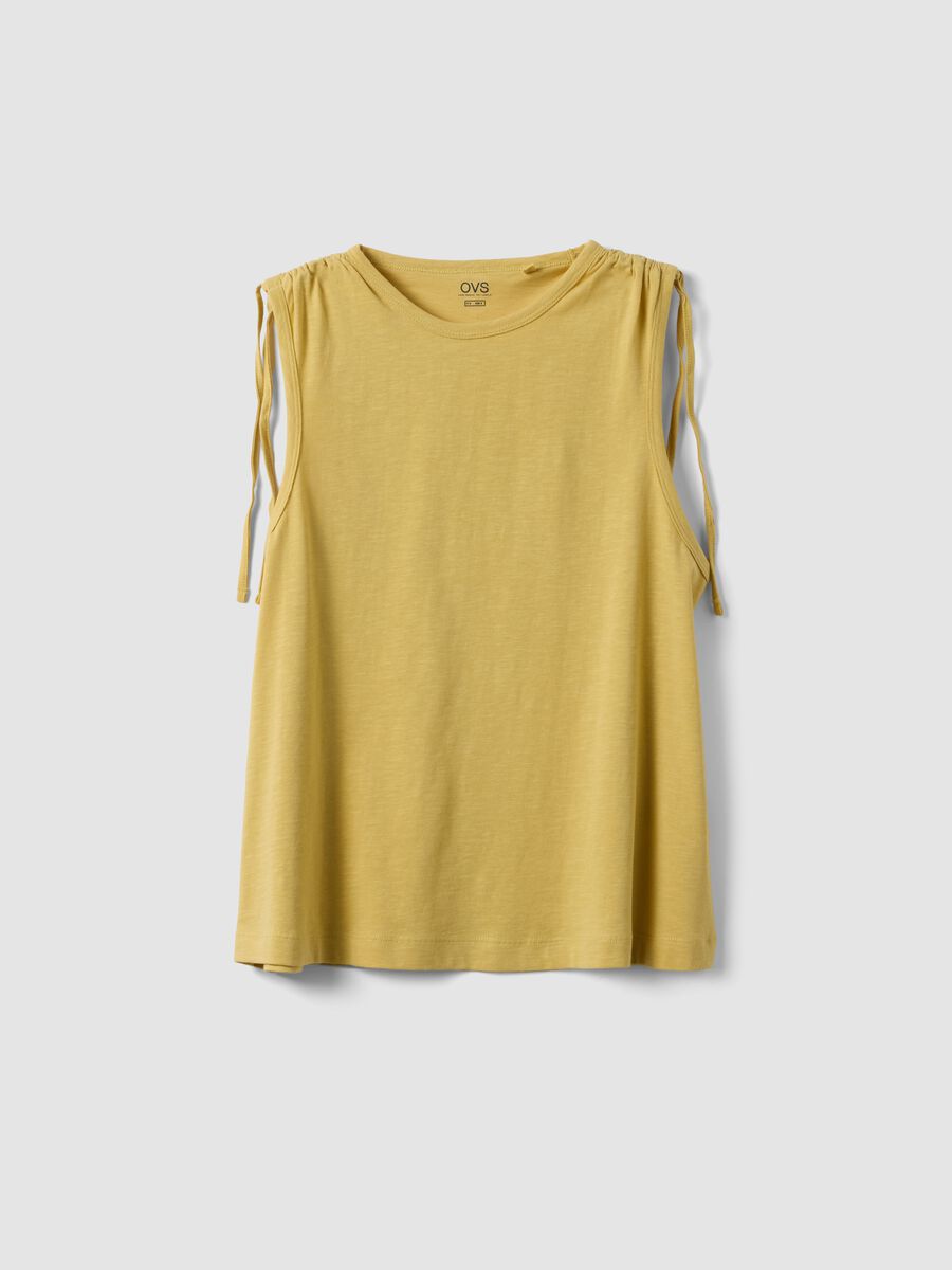 Tank top giallo in puro cotone con laccetti sulle spalle_4