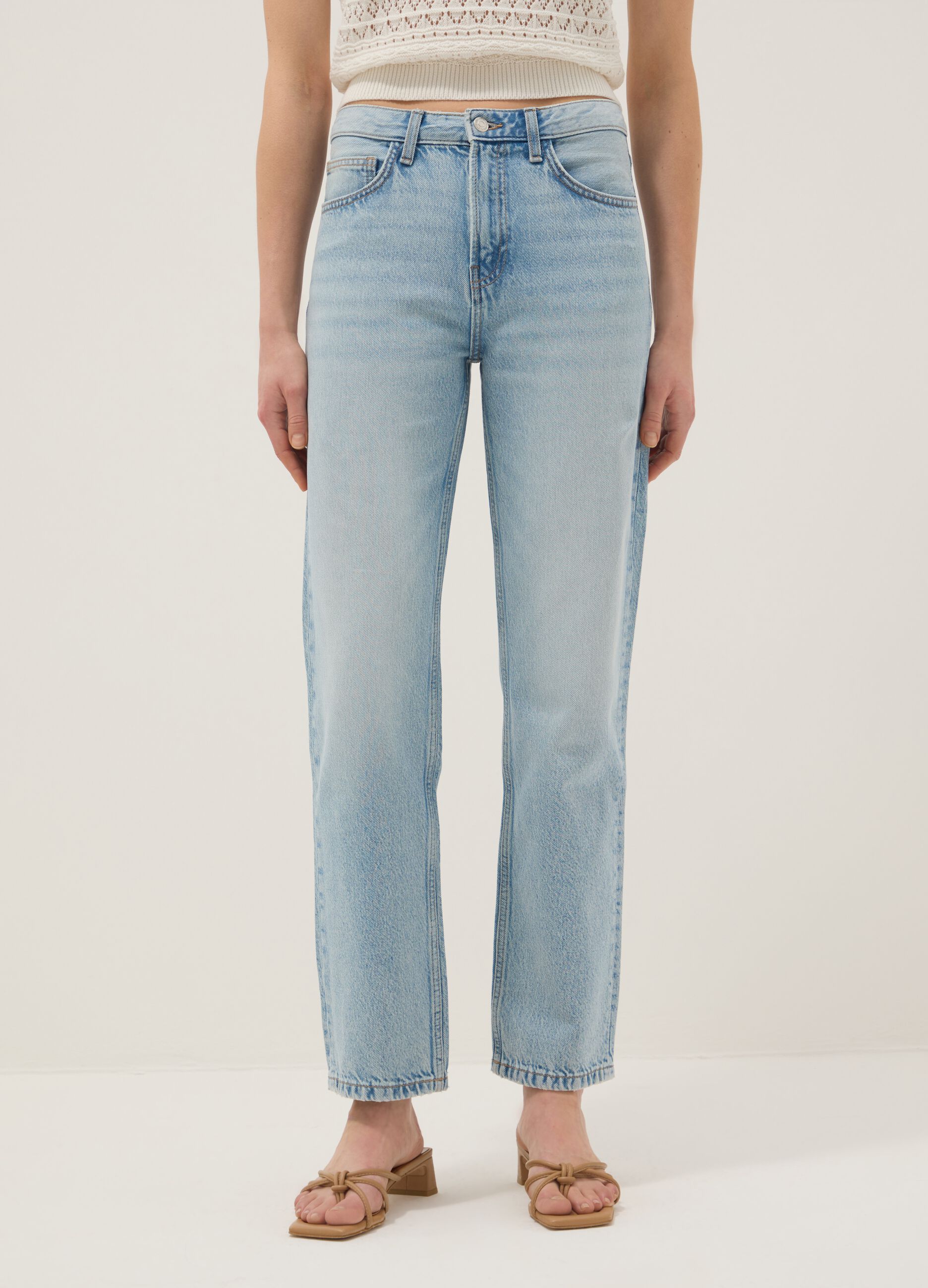 Jeans azzurri in puro cotone denim dritti regular fit