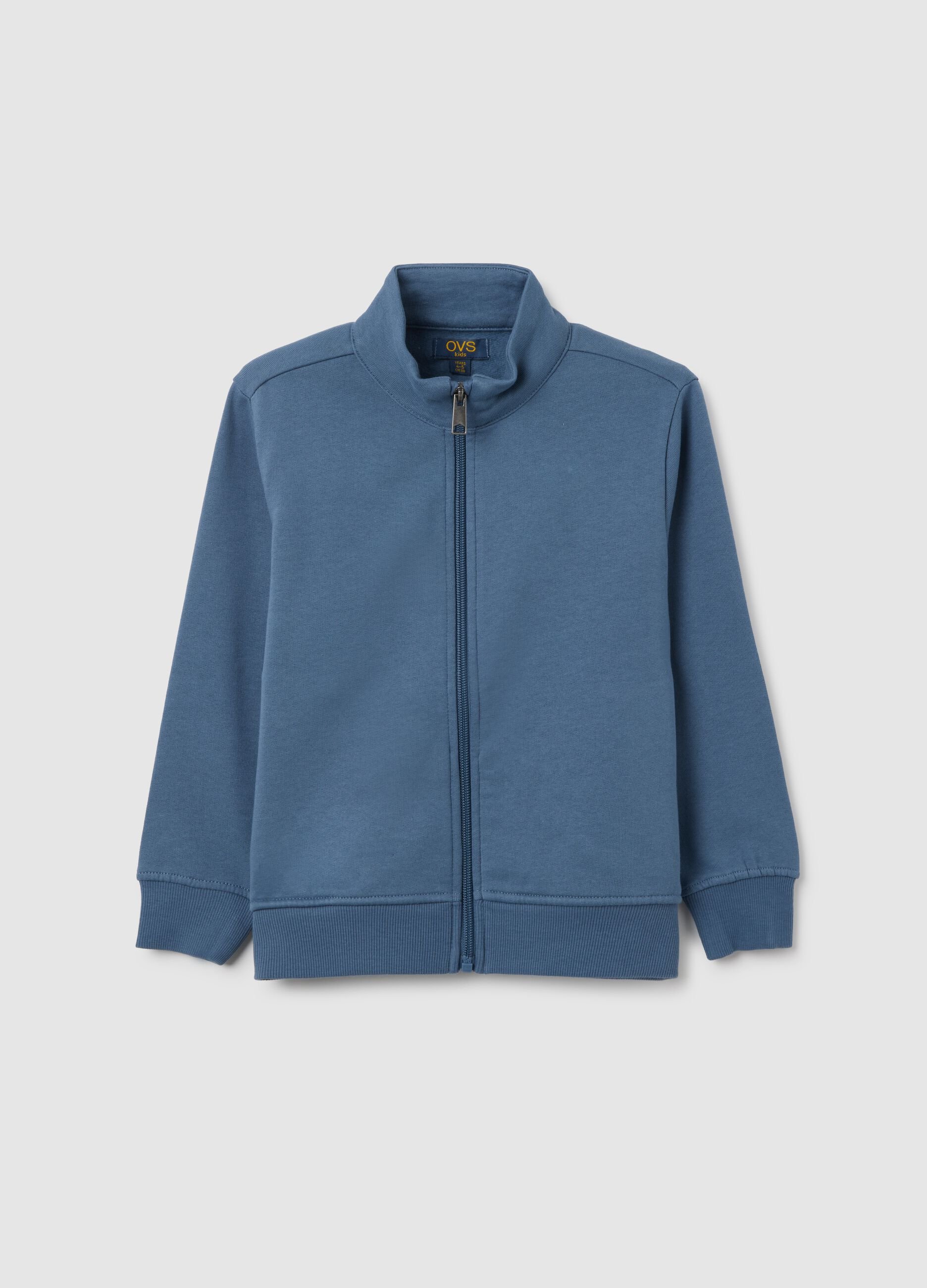 Felpa da bambino in puro cotone blu con zip