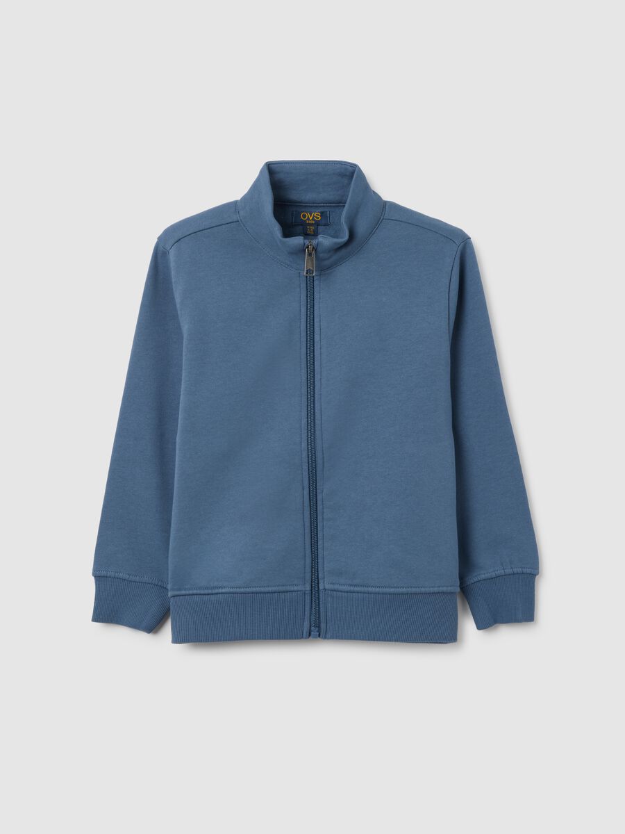 Felpa da bambino in puro cotone blu con zip_0