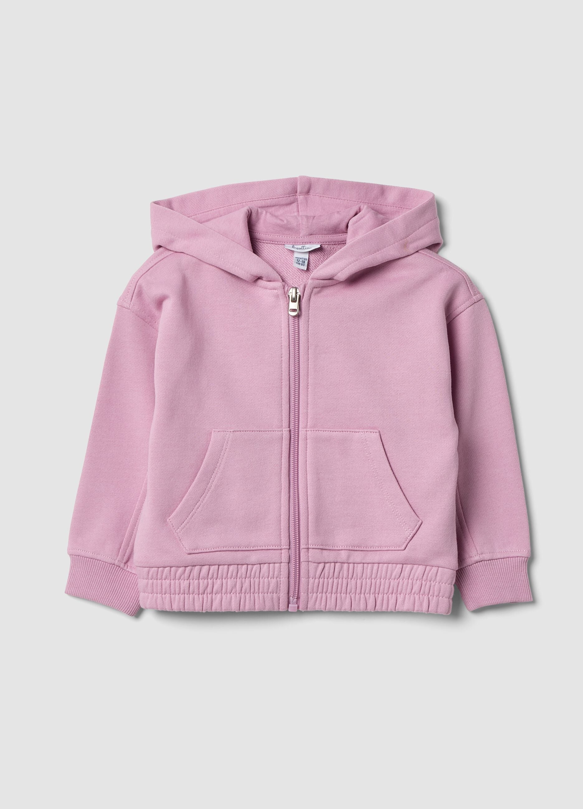 Pink organic cotton hooded sweatshirt with oversized fit for baby girl