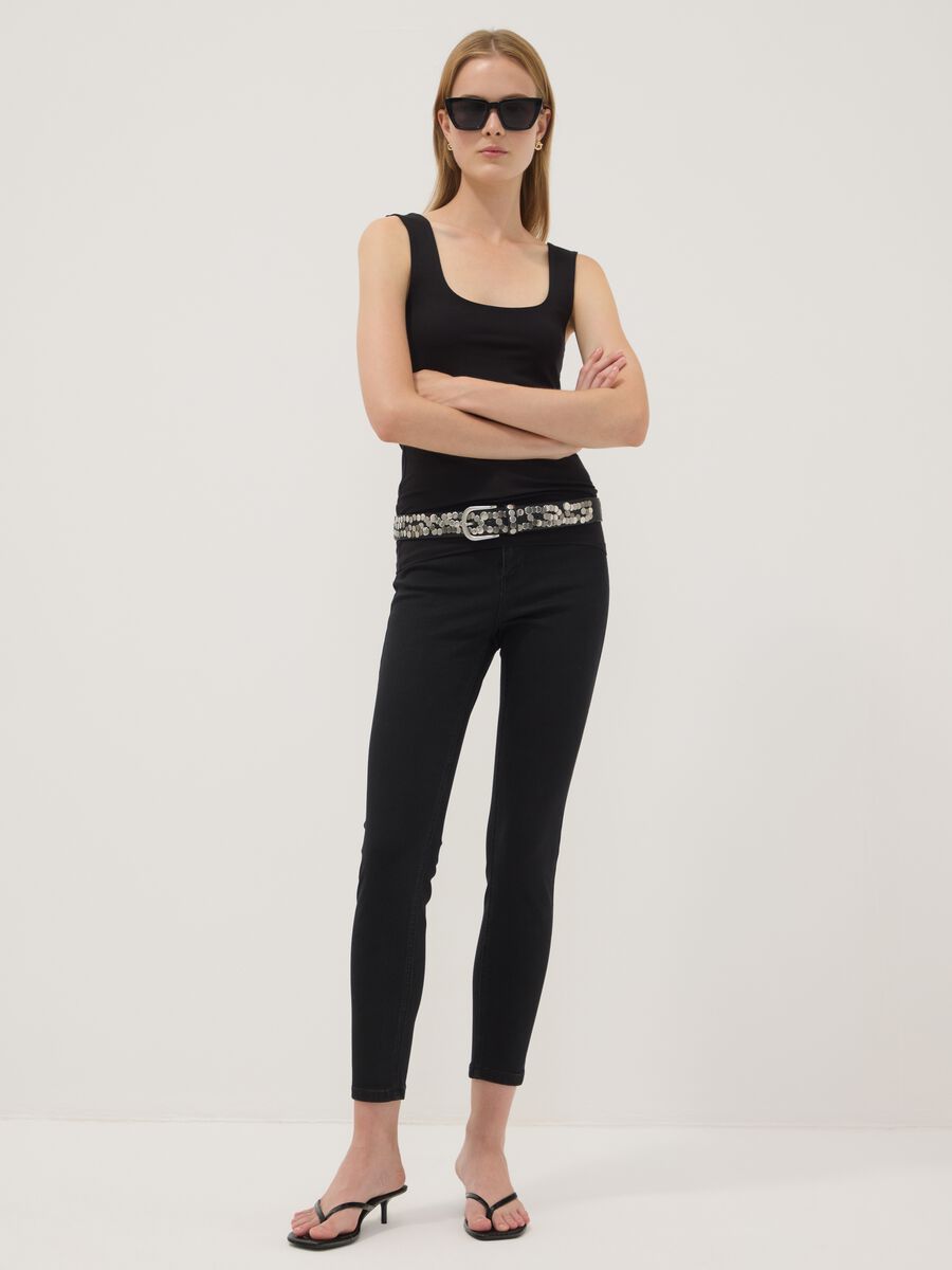 Black fitted stretch-cotton tank top_2