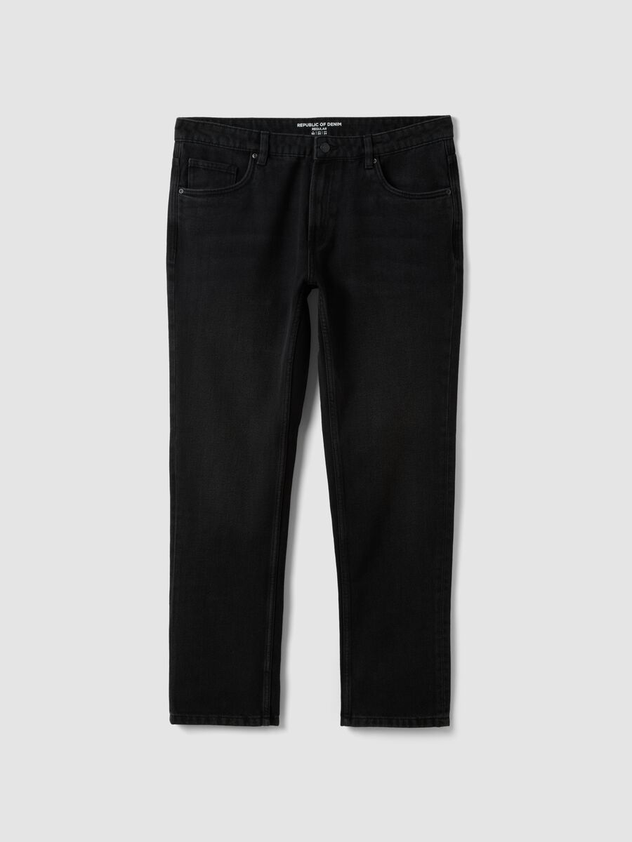 Black denim jeans in cotton-viscose blend, regular fit_4