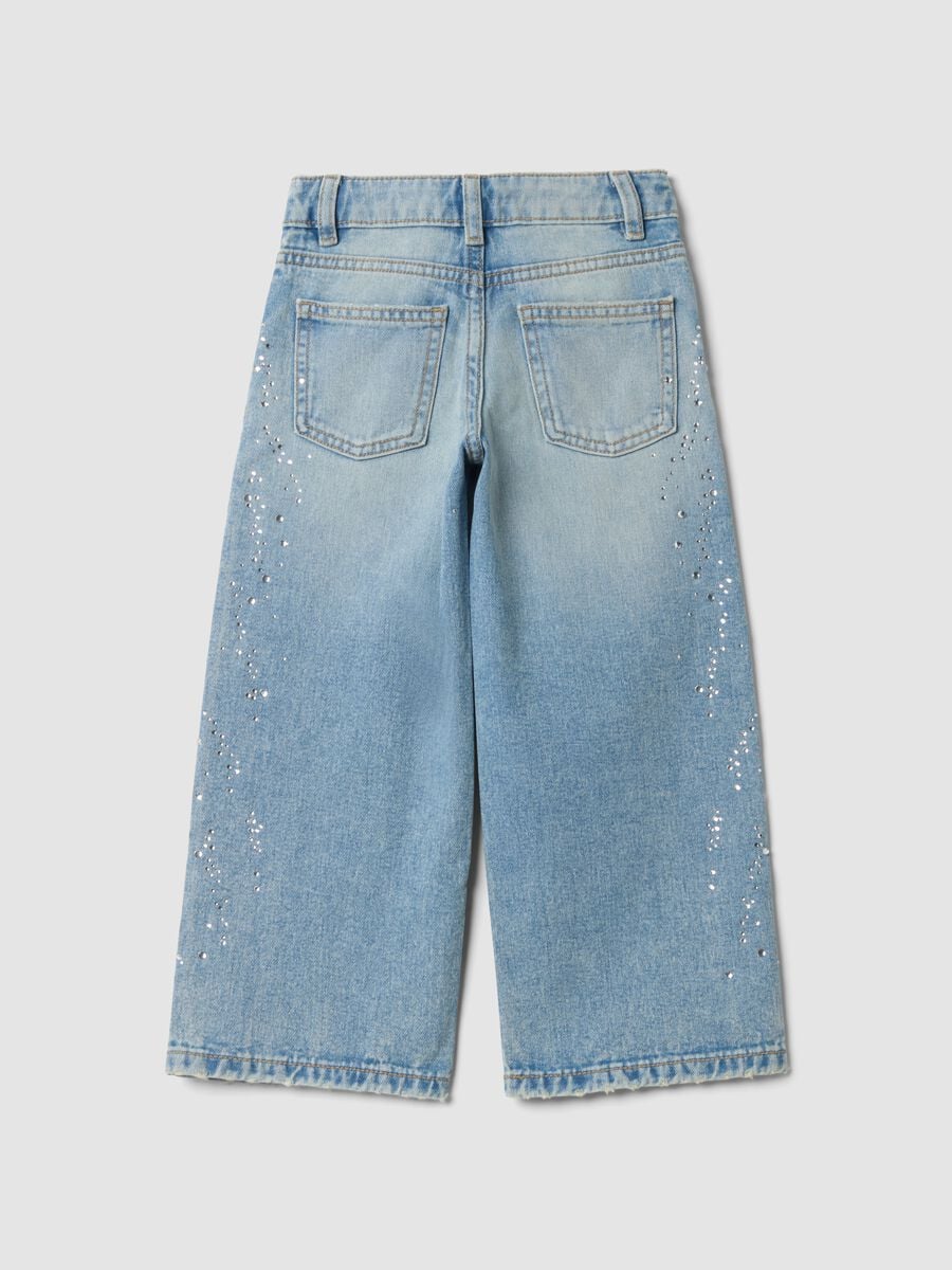 Pure cotton straight-fit denim jeans with rhinestones_1