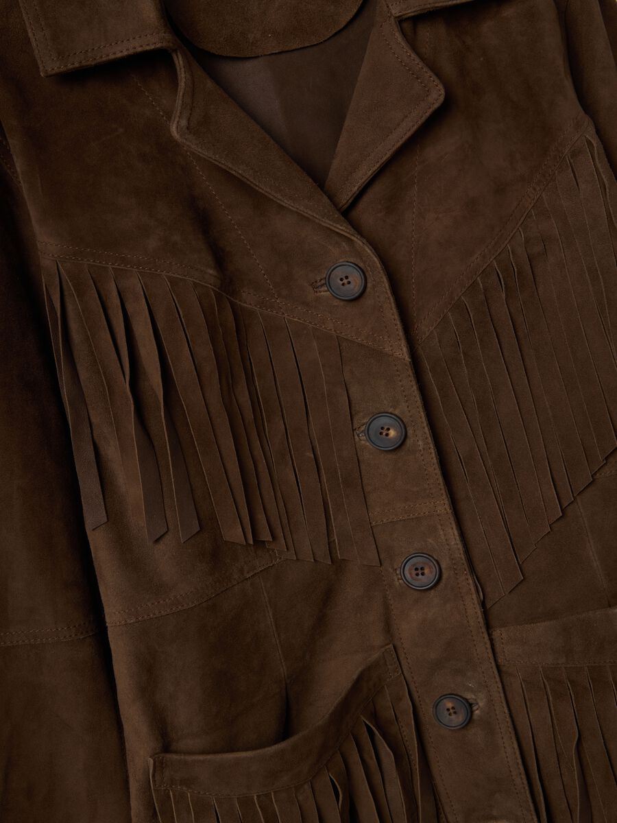 Giacca marrone in vera pelle con frange_2
