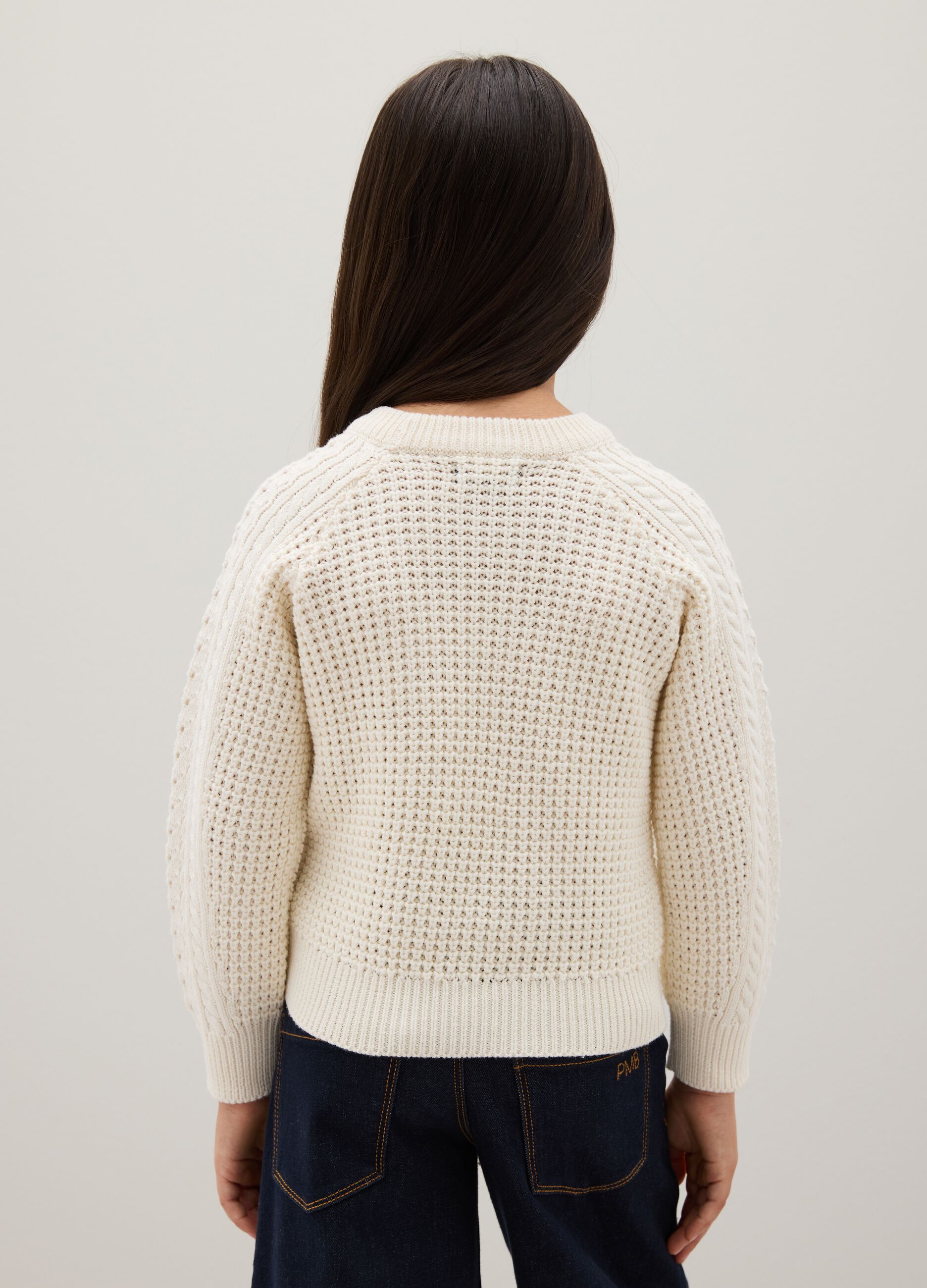 Maglione da ragazza in misto cotone beige regular fit