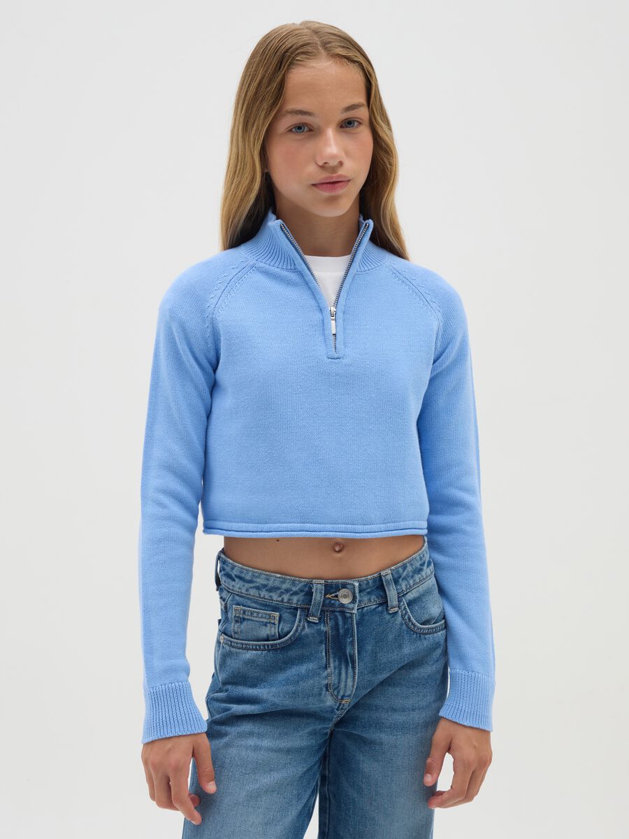 Girls' cropped sweater in pure cotton blue regular fit_0