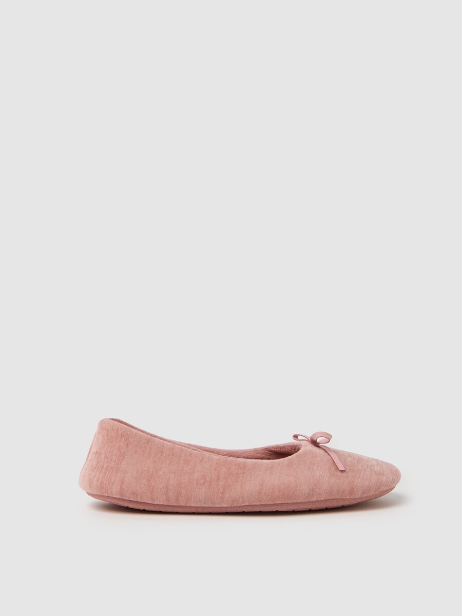 Women's pink velvet ballet flats with bow_0