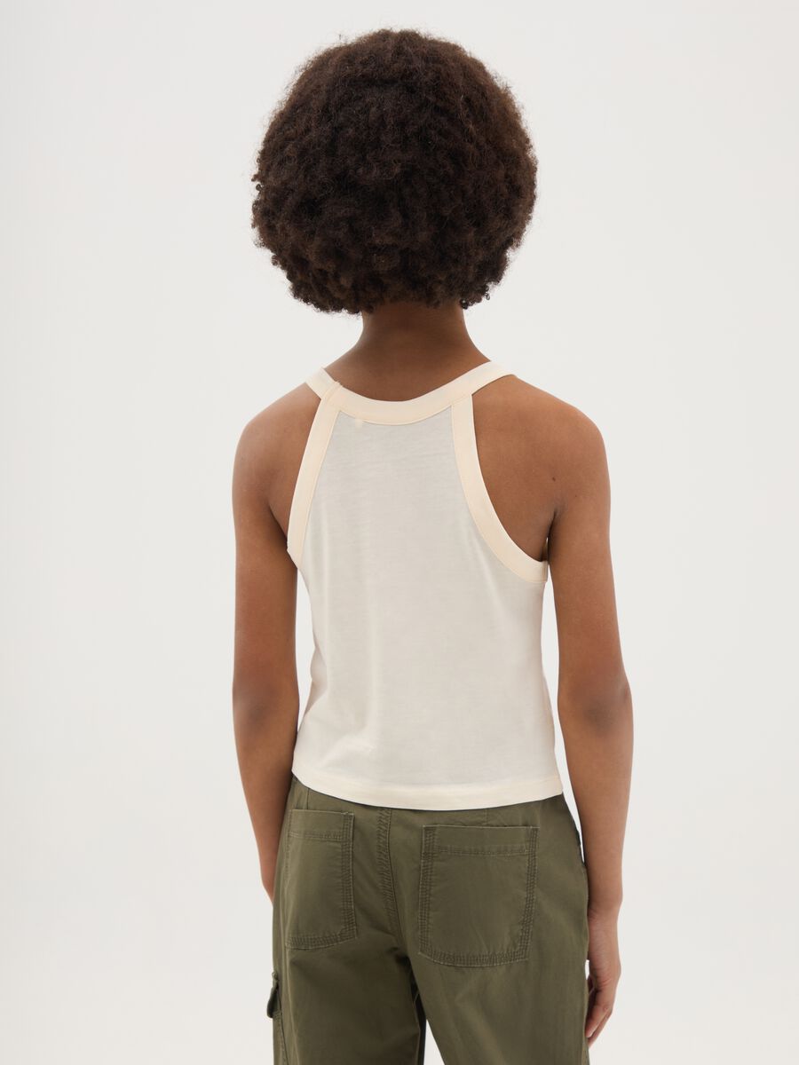 Top da ragazza in puro cotone beige fitted con stampa_2