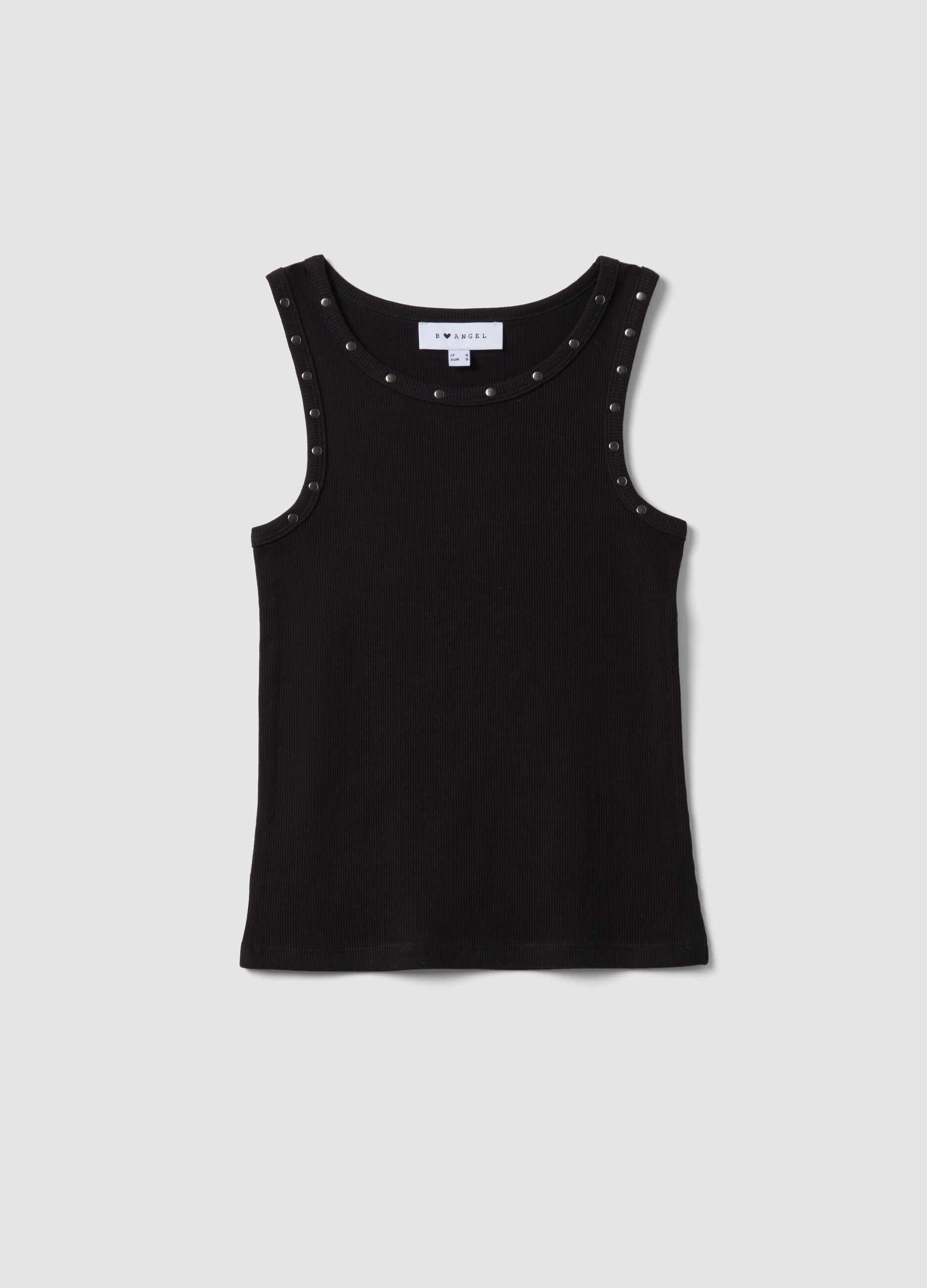 Blue stretch cotton tank top with studs