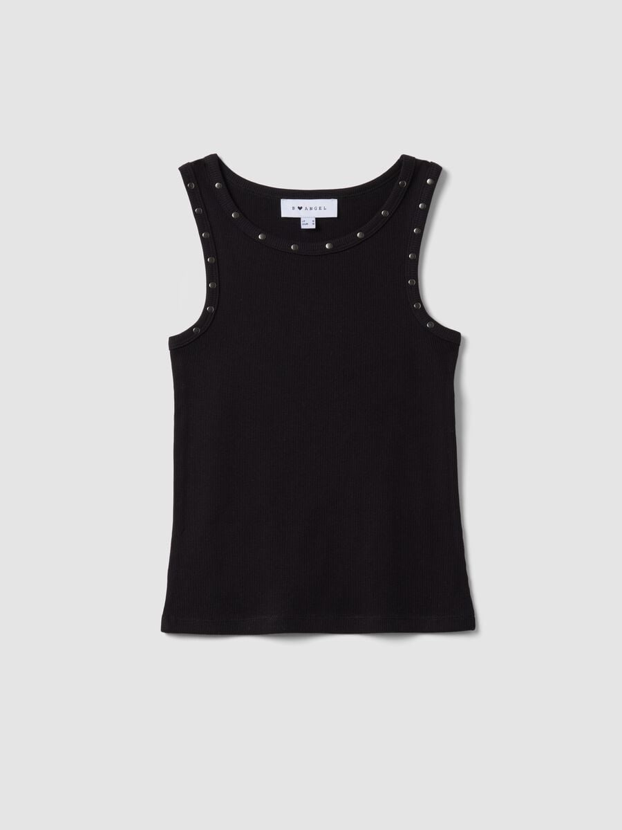 Tank top blu in cotone elasticizzato con borchie_4